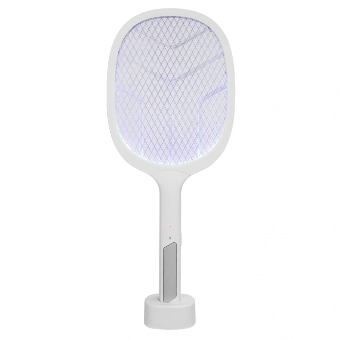 VipMarketim ASONIC AS-A25 Beyaz-Gri 3000V Raket Tipi UV Mor Işıklı 1200mAh Bataryalı Şarj Edilebilir Sinek Öldürücü(1923)