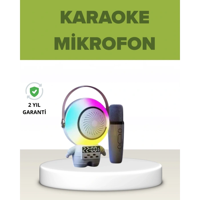 VipMarketim Astronot Tasarımlı Bluetooth Speaker ve Kablosuz Mikrofon Karaoke Seti