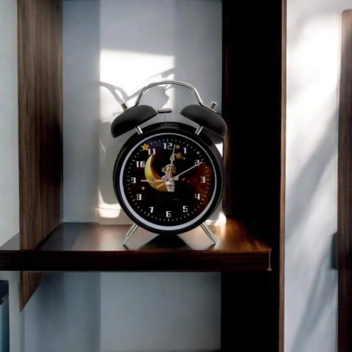 VipMarketim Astronot Tasarımlı Metal Siyah Masa Üstü Alarmlı Çalar Saat