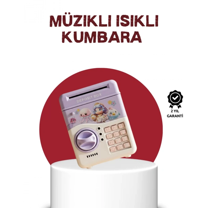 VipMarketim ATM Tasarımlı Şifreli Işıklı Çocuk Kumbarası Mor