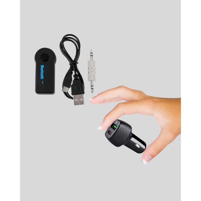 VipMarketim AUX Bluetooth Adaptör ve 38W Hızlı Araç Şarj Cihazı Seti