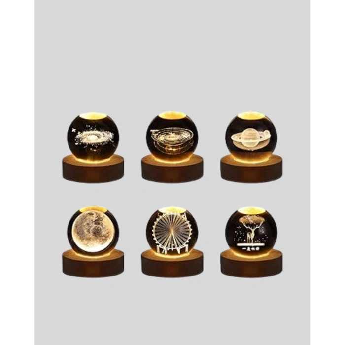 VipMarketim Ay Temalı Kristal Küre Gece Lambası LED Aydınlatmalı Premium Dekor