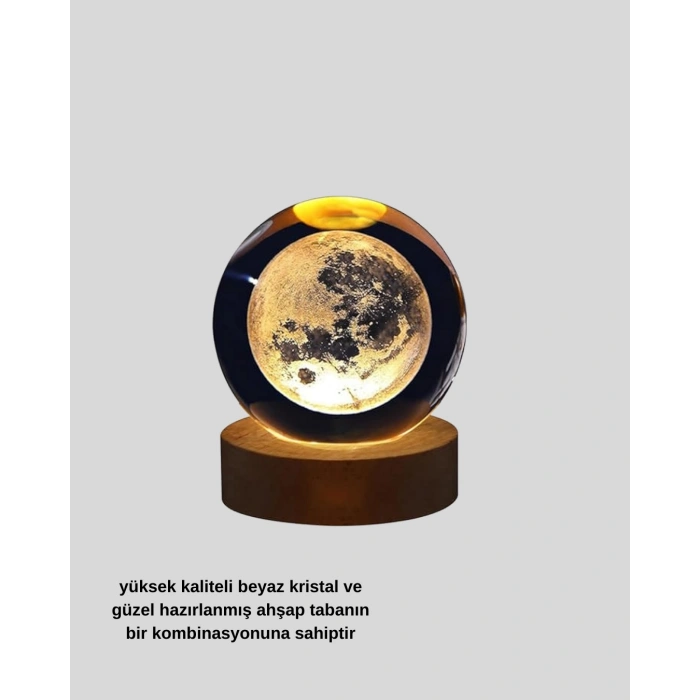 VipMarketim Ay Temalı Kristal Küre Gece Lambası LED Aydınlatmalı Premium Dekor