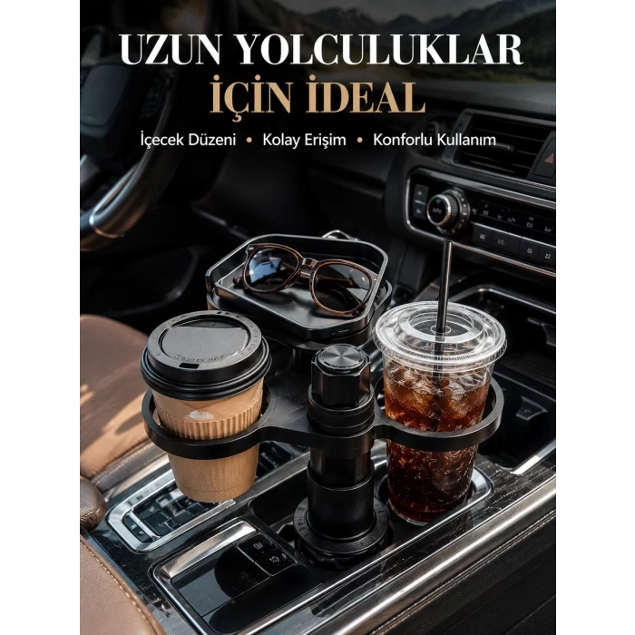 VipMarketim Ayarlanabilir Araç Bardaklık Aparatı Çift İçecek ve Tepsili Tasarım