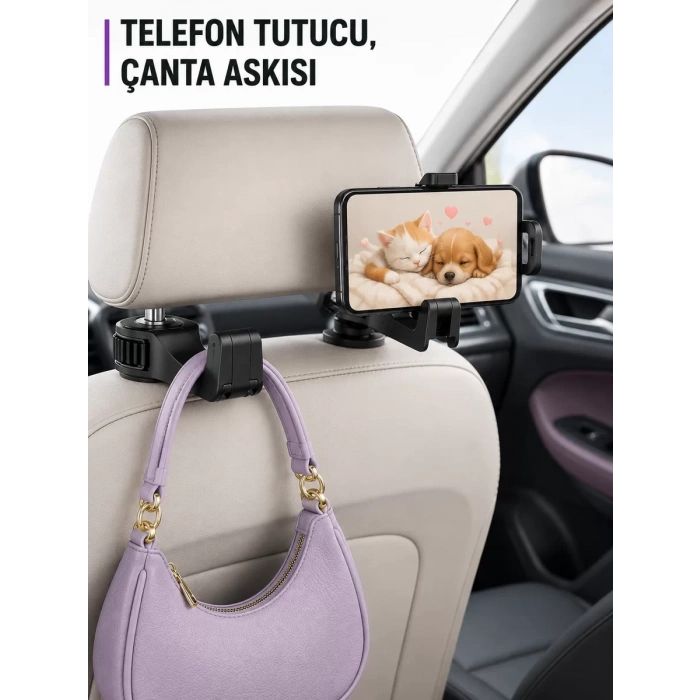 VipMarketim Ayarlanabilir Araç Telefon Tutucu ve Koltuk Başlığı Askılığı