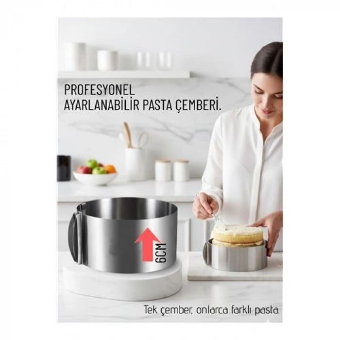 VipMarketim Ayarlanabilir Pasta Çemberi Paslanmaz Çelik Kek Kalıbı 16-30 cm - Pasta Kalıbı