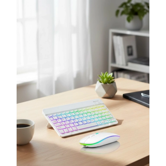 VipMarketim Aydınlatmalı Kablosuz Klavye Mouse Seti Bluetooth Bağlantılı Çoklu Cihaz Uyumlu