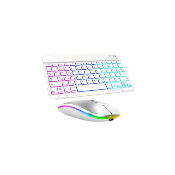 VipMarketim Aydınlatmalı Kablosuz Klavye Mouse Seti Bluetooth Bağlantılı Çoklu Cihaz Uyumlu