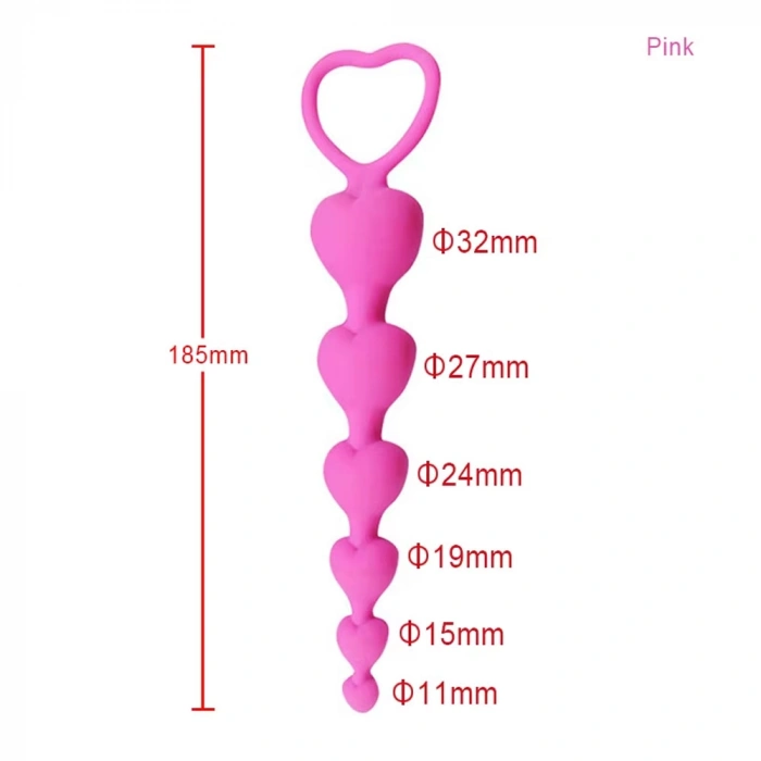VipMarketim Backpart Kalp Şeklinde Boncuklu Silikon Pürüzsüz Yüzey 5 Boğumlu Anal Tıkaç (plug) - Pembe