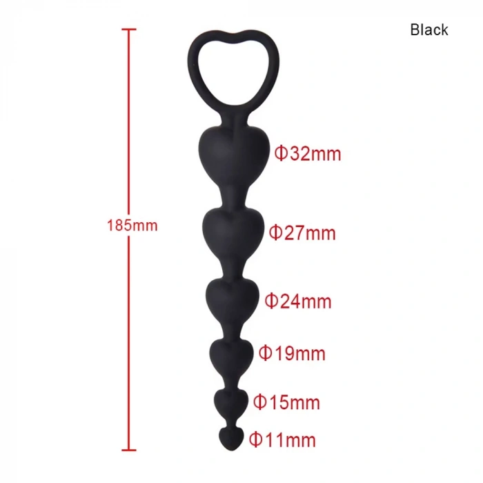 VipMarketim Backpart Kalp Şeklinde Boncuklu Silikon Pürüzsüz Yüzey 5 Boğumlu Anal Tıkaç (plug) - Siyah