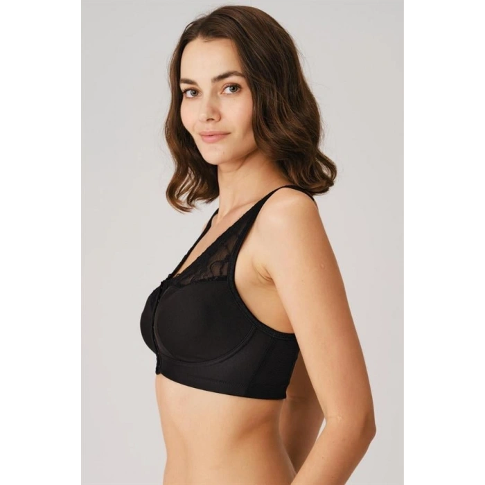 VipMarketim  Balensiz Desteksiz Dolgusuz Geniş Askılı Toparlayıcı Önden Açılan Sırt Destekli Küçültücü Sütyen Siyah