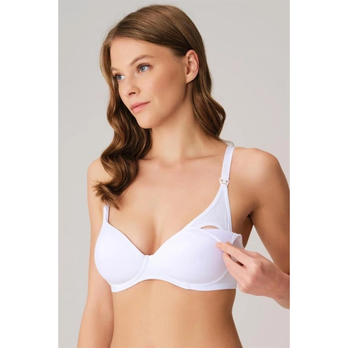 VipMarketim Balensiz Lohusa Önden Açılan Yumuşak Süngerli Beyaz Emzirme Sütyeni