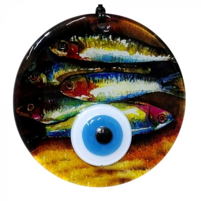 VipMarketim Balık Desenli 12 Cm Füzyon Cam Duvar Süsü