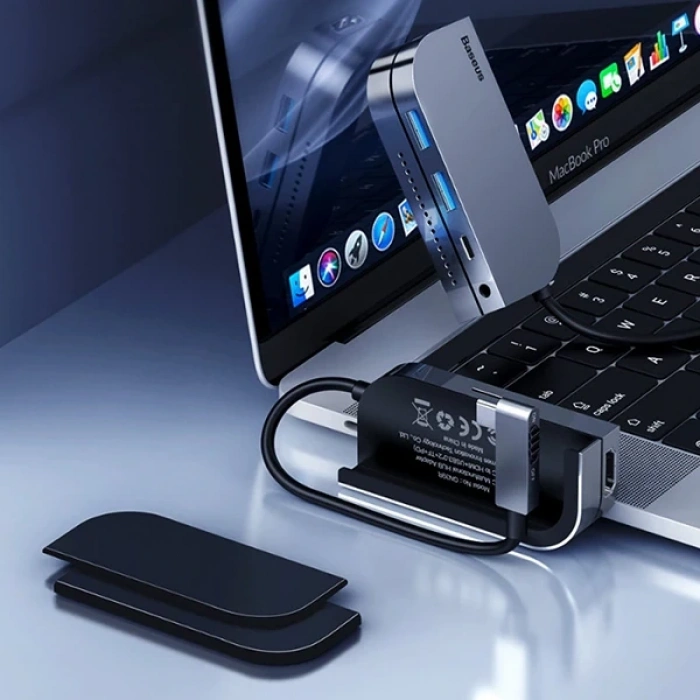 VipMarketim BASEUS Bending Angle No.7 Çok fonksiyonlu 6 Port Type-C Hub (CAHUB-CWJ0G)-(5775)