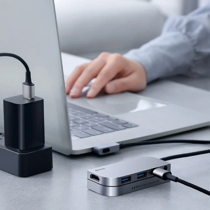 VipMarketim BASEUS Bending Angle No.7 Çok fonksiyonlu 6 Port Type-C Hub (CAHUB-CWJ0G)-(5775)