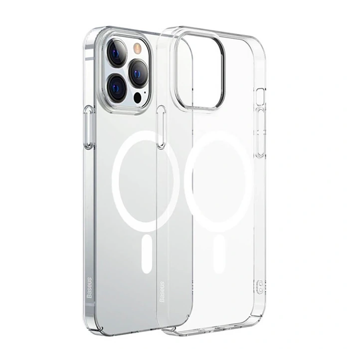 VipMarketim Baseus Crystal iPhone 13 Pro Magsafe Silikon Kılıf + Tempered Ekran Koruyucu Set-(5775)