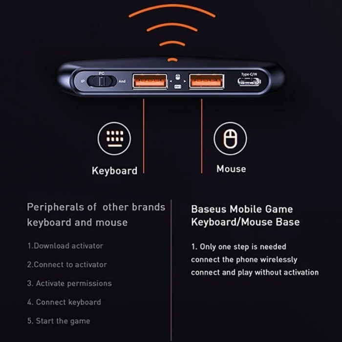 VipMarketim BASEUS GAMO GA01 Mobile Oyun Adaptörü Klavye &Mouse Bağlantı Adaptörü-(5775)