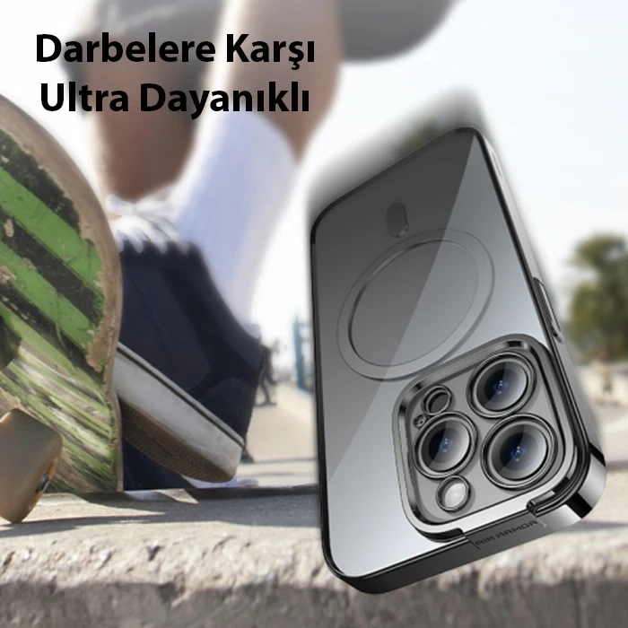 VipMarketim Baseus Glitter iPhone 14 Pro Max 6.7 Magsafe Silikon Kılıf + Tempered Ekran Koruyucu Set-(5775)