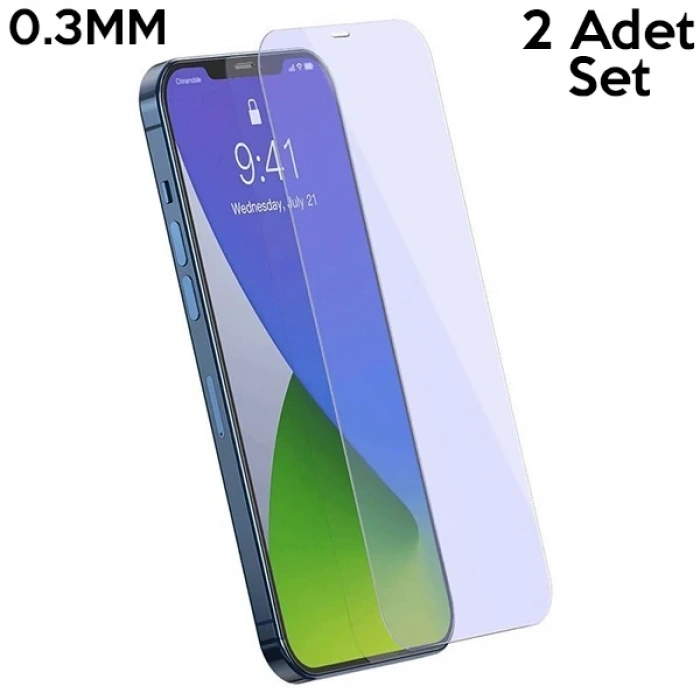 VipMarketim Baseus İPhone 12 Mini 5.4 0.3mm Antiblue Light Tempered Cam Ekran Koruyucu 2Adet-(5775)