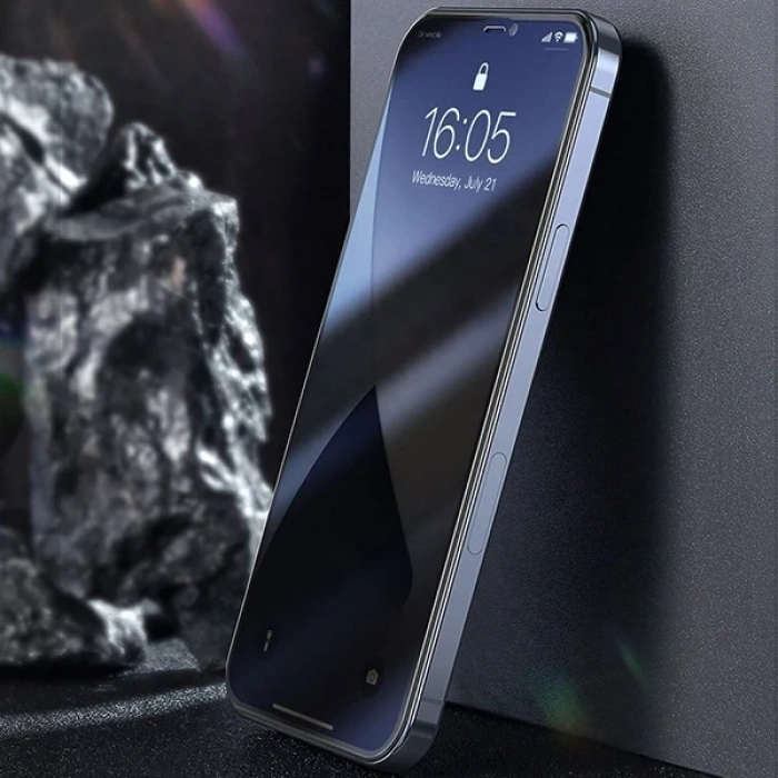 VipMarketim Baseus İPhone 12 mini Ekran Koruyucu 023mm Anti Spy Çerçeveli Tempered Cam Ekran Koruyucu 2 Adet Se-(5775)
