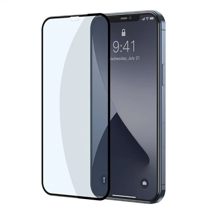 VipMarketim Baseus İPhone 12 Pro Max 6.7 0.3MM Full Anti Blue Light Tempered Cam Ekran Koruyucu 2Adet Set-(5775)