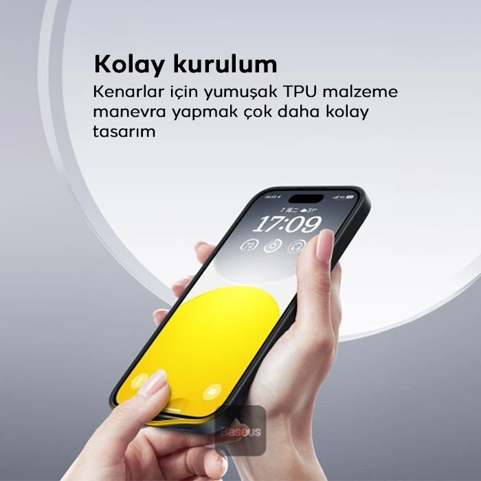 VipMarketim Baseus iPhone 15 Plus SkyRing Serisi Standlı Magsafe Manyetik Kılıf + Tempered Ekran Koruyucu Set-(5775)