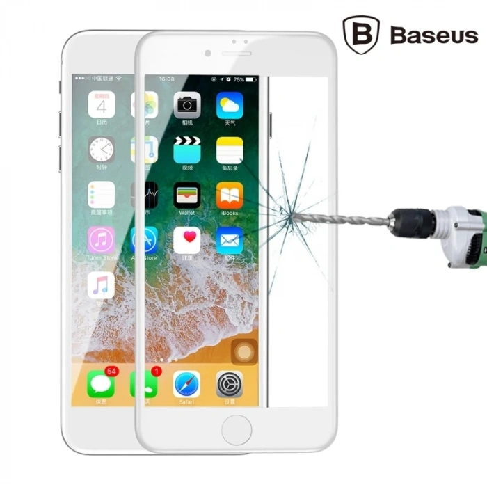 VipMarketim Baseus İPhone 78 Plus 4D Cam Ekran Koruyucu Kavisli Full Kaplama Kırılmaz Cam-(5775)