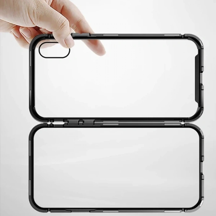 VipMarketim Baseus İPhone Xs Max Arkası Cam Manyetik Metal Frame Kılıf-(5775)