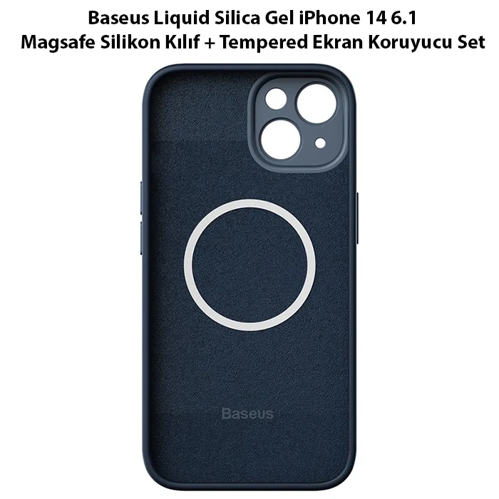 VipMarketim Baseus Liquid Silica Gel iPhone 14 6.1 Magsafe Silikon Kılıf + Tempered Ekran Koruyucu Set-(5775)