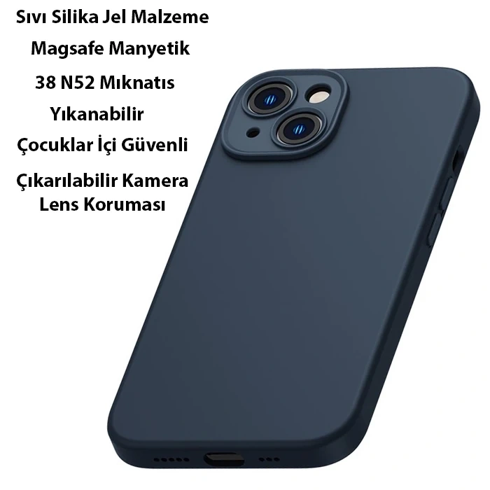 VipMarketim Baseus Liquid Silica Gel iPhone 14 6.1 Magsafe Silikon Kılıf + Tempered Ekran Koruyucu Set-(5775)