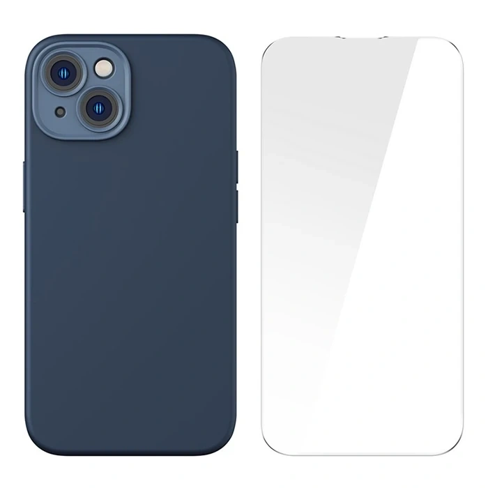 VipMarketim Baseus Liquid Silica Gel iPhone 14 Plus 6.7 Magsafe Silikon Kılıf + Tempered Ekran Koruyucu Set-(5775)