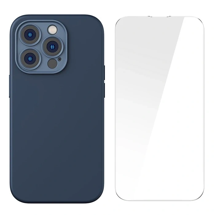 VipMarketim Baseus Liquid Silica Gel iPhone 14 Pro 6.1 Magsafe Silikon Kılıf + Tempered Ekran Koruyucu Set-(5775)