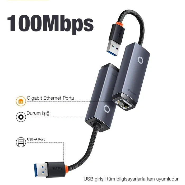 VipMarketim Baseus Lite Series 100Mbps USB to RJ45 Ethernet LAN Port Adaptör-(5775)