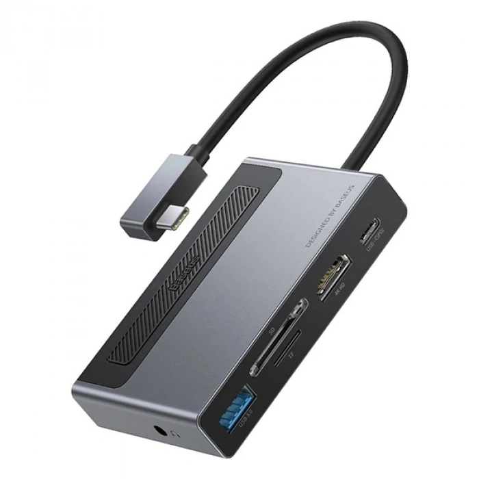 VipMarketim Baseus Magic Çok Fonksiyonlu Klipsli Type-C HUB 6in1 (USB3.0+SD+TF+HDMI+Type-C+3.5mm) Adaptör Çoklay-(5775)