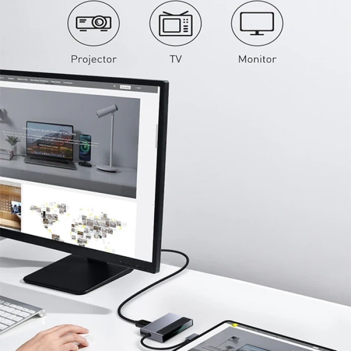 VipMarketim Baseus Magic Çok Fonksiyonlu Klipsli Type-C HUB 6in1 (USB3.0+SD+TF+HDMI+Type-C+3.5mm) Adaptör Çoklay-(5775)
