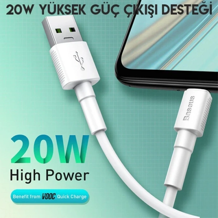 VipMarketim Baseus Mini White Micro USB 4A OPPO VIVO Dash Usb Şarj Kablosu 1Metre-(5775)