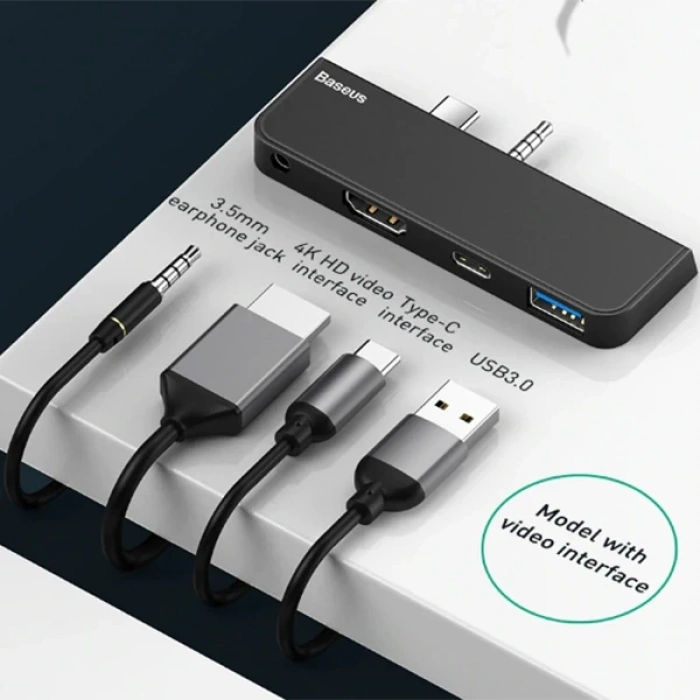 VipMarketim Baseus Multifunctional HUB Surface Go(Type-C+Audio to HD4K+USB3.0+Type-C(data)+Audiok-(5775)