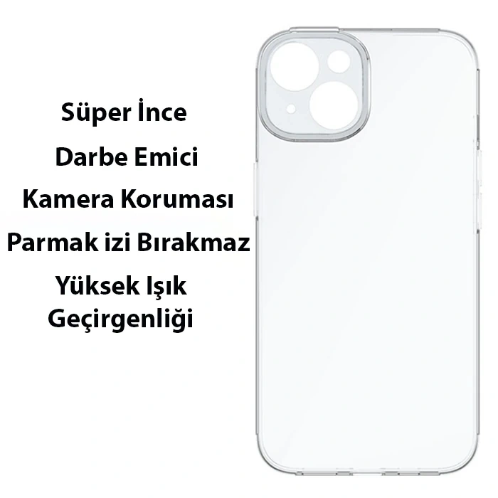 VipMarketim Baseus Simple Case iPhone 14 6.1 Kamera Korumalı İnce Silikon Şeffaf Kılıf-(5775)