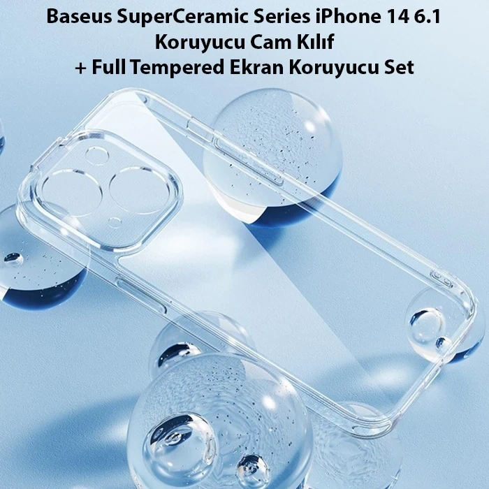 VipMarketim Baseus SuperCeramic Series iPhone 14 Plus 6.7 Koruyucu Cam Kılıf+Full Tempered Ekran Koruyucu Set-(5775)