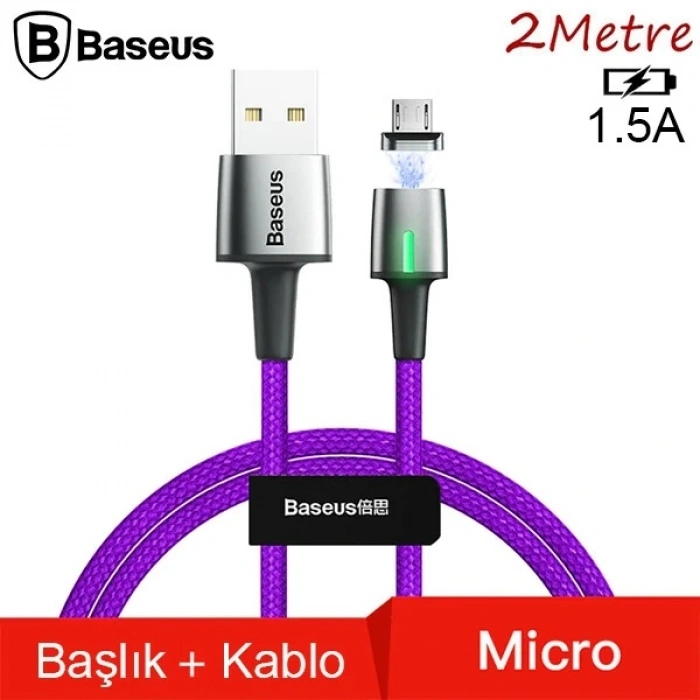 VipMarketim Baseus Zinc Magnetic Usb Kablo Şarj Android Mikro Başlık 2Metre 1.5A-(5775)