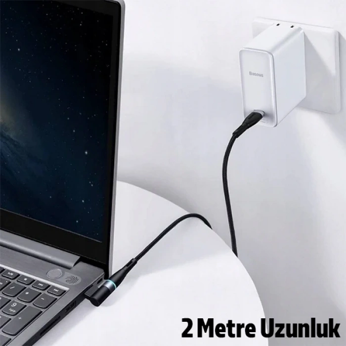VipMarketim Baseus Zinc Manyetik Type-C to DC Square Portu Lenovo Laptop Şarj Kablosu 100W 2m-(5775)