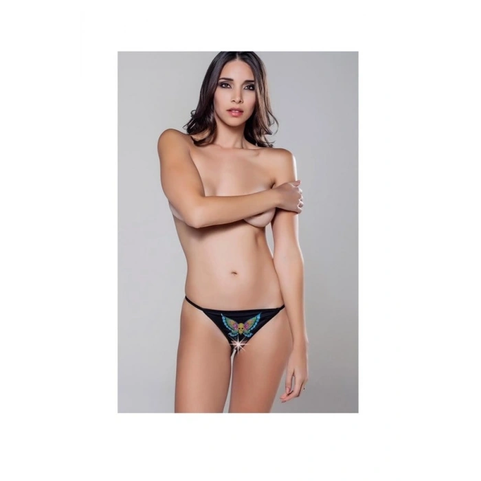 VipMarketim Baskili Aği Açik Fantezi̇ Stri̇ng Si̇yah (Kod:9198)