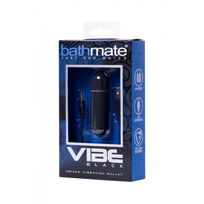 VipMarketim Bathmate Vibe Bullet Black, Şarj edilebilir, su geçirmez, plastik, siyah