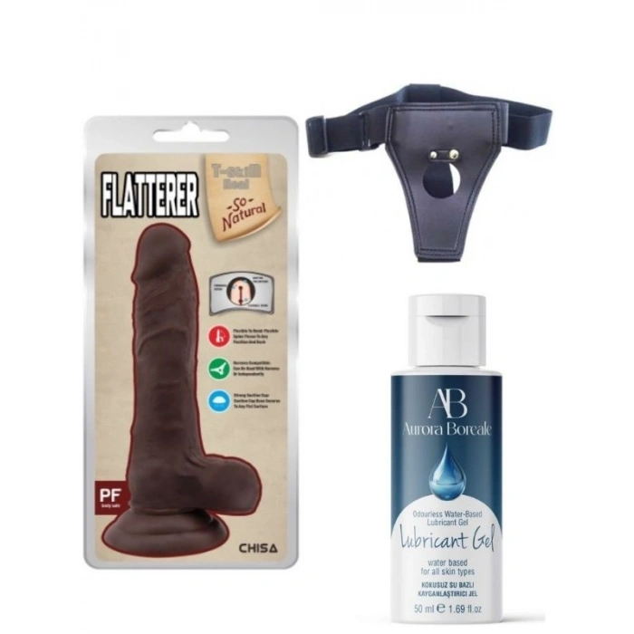 VipMarketim Belden Bağlamalı Kayganlaştırıcı Set Flatterer Kıkırdaklı Gerçekçi Dildo - 18.6cm Zenci