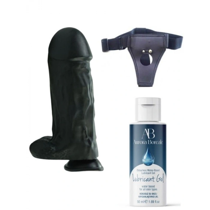 VipMarketim Belden Bağlamalı Kayganlaştırıcı Set Noctis 27cm Siyah Dildo No:2