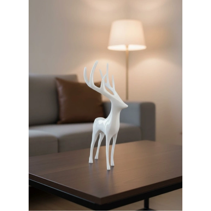 VipMarketim Beyaz Dekoratif Geyik Figürü Şık Ev Aksesuarı