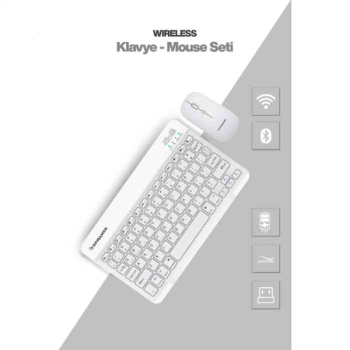 VipMarketim Beyaz Kablosuz Klavye Ve Mouse Seti