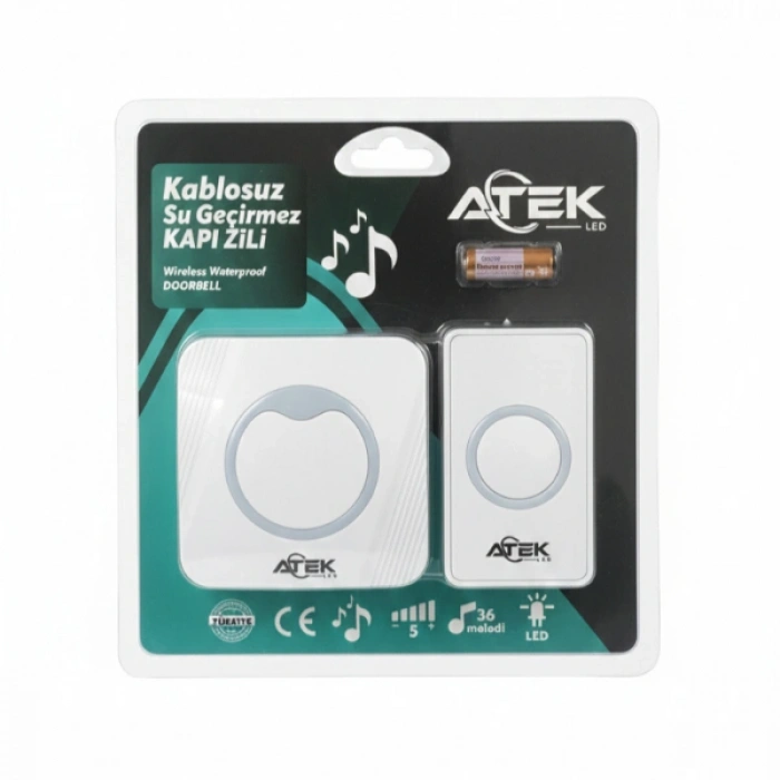 VipMarketim Beyaz Kablosuz Su Geçirmez Kapı Zili