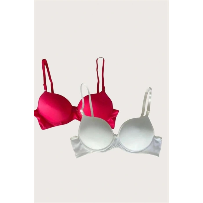 VipMarketim Beyaz-Kırmızı 2Li Mikro Kumaş İçi Boş Balenli Günlük Desteksiz Sütyen