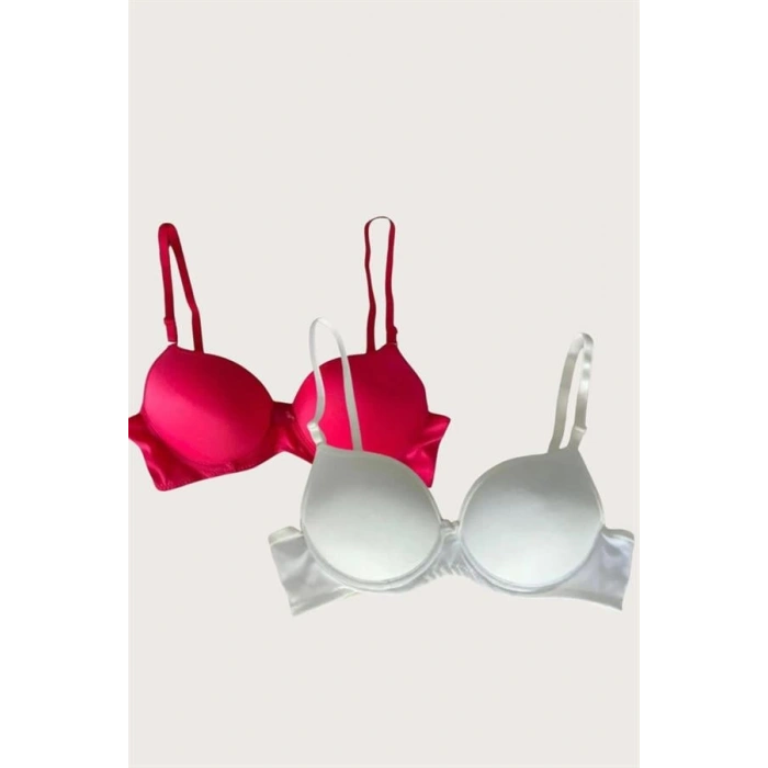 VipMarketim Beyaz-Kırmızı 2Li Mikro Kumaş İçi Boş Balenli Günlük Desteksiz Sütyen